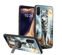 ETLKJVBL for Samsung Galaxy A57 5G Phone Case, Wolf Under Full Moon in Mountains Soft TPU Shockproof Cover with 360-Degree Rotating Stand, Slim Lightweight Anti-Scratch Protective Phone Case