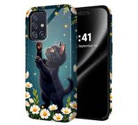 ETLKJVBL for Samsung Galaxy A71 5G Phone Case, Black Kitten Reaching for Star Hybrid 2-Layer Hard Shell with Shockproof Silicone, Dual-Layer Protective Case for Samsung Galaxy A71 5G