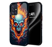 ETLKJVBL for Samsung Galaxy A71 5G Phone Case, Fiery Skull with Antler Hybrid 2-Layer Hard Shell with Shockproof Silicone, Dual-Layer Protective Case for Samsung Galaxy A71 5G