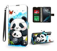 ETLKJVBL for Samsung Galaxy S21 FE Case Wallet with Card Holder, Panda Hug with Bamboo Butterfly Magnetic Snap and RFID Blocking Leather Flip Cover/Kickstand Phone Case