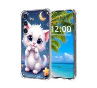 ETLKJVBL for Samsung Galaxy S23 Plus Case, Cute White Kitten at Night High-Definition Painted Back Cover with Soft Transparent TPU Bumper, Shockproof Protective for S23 Plus Phone Case