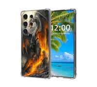 ETLKJVBL for Samsung Galaxy S23 Ultra Case,Fiery Dragon on Lava Covered Rocks High-Definition Painted Back Cover with Soft Transparent TPU Bumper, Shockproof Protective Case