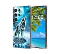 ETLKJVBL for Samsung Galaxy S23 Ultra Case, Wolf Howling at The Moon High-Definition Painted Back Cover with Soft Transparent TPU Bumper, Shockproof Protective for S23 Ultra Phone Case