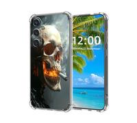 ETLKJVBL for Samsung Galaxy S24 Case,Skull with Cigarette and Glowing Mouth High-Definition Painted Back Cover with Soft Transparent TPU Bumper, Shockproof Protective Case