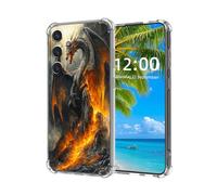 ETLKJVBL for Samsung Galaxy S24 FE Case,Fiery Dragon on Lava Covered Rocks High-Definition Painted Back Cover with Soft Transparent TPU Bumper, Shockproof Protective Case