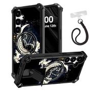 ETLKJVBL for Samsung Galaxy S24 FE Case, Skeleton Sitting on The Moon ArmorShield Military Grade Shockproof, Hidden Kickstand, Detachable Wrist Strap Protective Cover