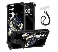 ETLKJVBL for Samsung Galaxy S24 Ultra Case, Skeleton Sitting on The Moon ArmorShield Military Grade Shockproof, Hidden Kickstand, Detachable Wrist Strap Protective Cover