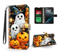 ETLKJVBL for Samsung Galaxy S24 Ultra Case Wallet with Card Holder, Spooky Season Spectres and Pumpkins Magnetic Snap and RFID Blocking Leather Flip Cover/Kickstand Phone Case