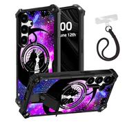 ETLKJVBL for Samsung Galaxy S25 Case, Two Cats Sitting on The Moon ArmorShield Military Grade Shockproof, Hidden Kickstand, Detachable Wrist Strap Protective Cover