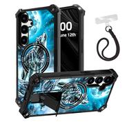 ETLKJVBL for Samsung Galaxy S25 Case, Wolf Howling at The Moon ArmorShield Military Grade Shockproof, Hidden Kickstand, Detachable Wrist Strap Protective Cover