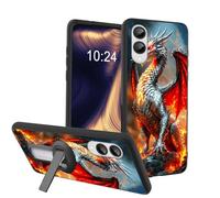 ETLKJVBL for Samsung Galaxy S25 Edge Case, Silver Dragon with Fiery Wings Soft TPU Shockproof Cover with 360-Degree Rotating Stand, Slim Lightweight Anti-Scratch Protective Phone Case