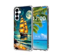 ETLKJVBL for Samsung Galaxy S25 FE Case, Sailing Ship by Moonlit Beach High-Definition Painted Back Cover with Soft Transparent TPU Bumper, Shockproof Protective for S25 FE Phone Case