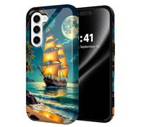 ETLKJVBL for Samsung Galaxy S25 FE Case, Sailing Ship by Moonlit Beach Hybrid 2-Layer Hard Shell with Shockproof Silicone, Dual-Layer Protective Case for Samsung Galaxy S25 FE