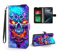 ETLKJVBL for Samsung Galaxy S25 Ultra Case Wallet with Card Holder, Evil Skull with Colorful Flames Magnetic Snap and RFID Blocking Leather Flip Cover/Kickstand for S25 Ultra Case