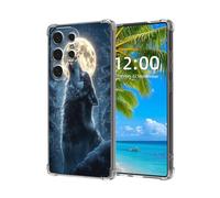 ETLKJVBL for Samsung Galaxy S25 Ultra Case,Wolf Howling at Full Moon High-Definition Painted Back Cover with Soft Transparent TPU Bumper, Shockproof Protective Case