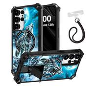 ETLKJVBL for Samsung Galaxy S25 Ultra Case, Wolf Howling at The Moon ArmorShield Military Grade Shockproof, Hidden Kickstand, Detachable Wrist Strap Protective Cover