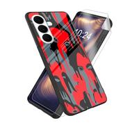 ETLKJVBL for Samsung Galaxy S26 Case, Red - Black Dripping Faces High-Definition Painted Glass Back Cover with Soft Silicone TPU Bumper, Shockproof Protective