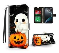 ETLKJVBL for Samsung Galaxy S26 Case Wallet with Card Holder, Spectres and Cat with Pumpkin Magnetic Snap and RFID Blocking Leather Flip Cover/Kickstand Phone Case