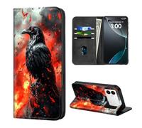 ETLKJVBL for Samsung Galaxy S26 Edge Case Wallet with Card Holder, Raven in Fiery Setting Stylish PU Leather Phone Case with Kickstand - Secure RFID Blocking & Magnetic Flip Cover