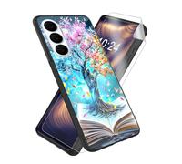 ETLKJVBL for Samsung Galaxy S26 Plus Case, Colorful Tree Growing Book High-Definition Painted Glass Back Cover with Soft Silicone TPU Bumper, Shockproof Protective