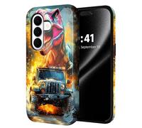 ETLKJVBL for Samsung Galaxy S26 Plus Case, T-Rex Chasing Jeep in Jungle Hybrid 2-Layer Hard Shell with Shockproof Silicone, Dual-Layer Protective Case for Samsung Galaxy S26 Plus
