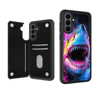 ETLKJVBL for Samsung Galaxy S26 Plus Case Wallet with Card Holder, Vibrant Neon Shark in Dark Waters PU Leather Phone Case with Kickstand - Secure RFID Blocking & Dual Magnetic Locking