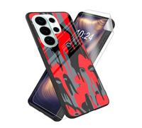 ETLKJVBL for Samsung Galaxy S26 Ultra Case, Red - Black Dripping Faces High-Definition Painted Glass Back Cover with Soft Silicone TPU Bumper, Shockproof Protective