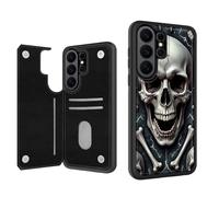 ETLKJVBL for Samsung Galaxy S26 Ultra Case Wallet with Card Holder, Cracked Skull with Crossbones Stylish PU Leather Phone Case with Kickstand - Secure RFID Blocking & Dual Magnetic Locking