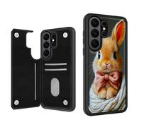 ETLKJVBL for Samsung Galaxy S26 Ultra Case Wallet with Card Holder, Orange Bunny with Pink Bow Tie Stylish PU Leather Phone Case with Kickstand - Secure RFID Blocking & Dual Magnetic Locking