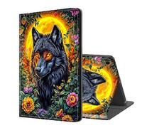 ETLKJVBL for Samsung Galaxy Tab A9 Case, Auto Sleep/Wake, Black Wolf Framed by Flowers Multiple Angles Viewing Folio Stand Case for Samsung Galaxy Tab A9 8.7 Inch 2023