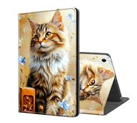 ETLKJVBL for Samsung Galaxy Tab A9 Case, Auto Sleep/Wake, Cat with Blue Flowers and Oranges Multiple Angles Viewing Folio Stand Case for Samsung Galaxy Tab A9 8.7 Inch 2023