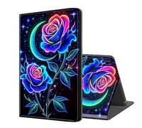 ETLKJVBL for Samsung Galaxy Tab A9 Case, Auto Sleep/Wake, Neon Blue Roses Multiple Angles Viewing Folio Stand Case for Samsung Galaxy Tab A9 8.7 Inch 2023