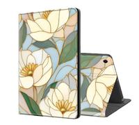 ETLKJVBL for Samsung Galaxy Tab A9 Plus/ A9+ Case, Auto Sleep/Wake, Stained Glass White Flowers Multiple Angles Viewing Folio Stand Case for Samsung Galaxy Tab A9 Plus/ A9+ 11 Inch 2023