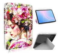 ETLKJVBL for Samsung Galaxy Tab A9 Plus Case, Slim Clear Cover with Pencil Holder, Multi-Angle Y-Stand, Auto Sleep/Wake, Geisha with Flowers in Hair Lightweight Tablet Case
