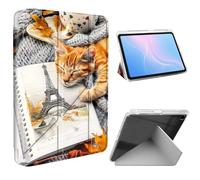 ETLKJVBL for Samsung Galaxy Tab A9 Plus Case, Slim Clear Cover with Pencil Holder, Multi-Angle Y-Stand, Auto Sleep/Wake, Cute Orange Cat Sleeping Table Lightweight Tablet Case