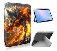ETLKJVBL for Samsung Galaxy Tab A9 Plus Case, Slim Clear Cover with Pencil Holder, Multi-Angle Y-Stand, Auto Sleep/Wake, Firestorm Wolf Lightweight Tablet Case