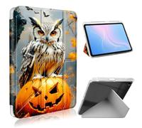 ETLKJVBL for Samsung Galaxy Tab A9 Plus Case, Slim Clear Cover with Pencil Holder, Multi-Angle Y-Stand, Auto Sleep/Wake, Spooky Season Owl on Pumpkin Lightweight Tablet Case