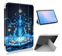 ETLKJVBL for Samsung Galaxy Tab A9 Plus Case, Slim Clear Cover with Pencil Holder, Multi-Angle Y-Stand, Auto Sleep/Wake, Glowing Blue Alien Lightweight Tablet Case