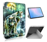 ETLKJVBL for Samsung Galaxy Tab A9 Plus Case, Slim Clear Cover with Pencil Holder, Multi-Angle Y-Stand, Auto Sleep/Wake, Moonlight Wolf Lightweight Tablet Case