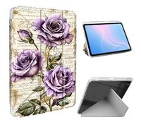 ETLKJVBL for Samsung Galaxy Tab A9 Plus Case, Slim Clear Cover with Pencil Holder, Multi-Angle Y-Stand, Auto Sleep/Wake, Watercolor Paint of Purple Roses Lightweight Tablet Case
