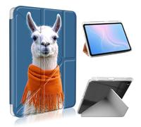 ETLKJVBL for Samsung Galaxy Tab A9 Plus Case, Slim Clear Cover with Pencil Holder, Multi-Angle Y-Stand, Auto Sleep/Wake, White Llama Lightweight Tablet Case