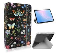ETLKJVBL for Samsung Galaxy Tab A9 Plus Case, Slim Clear Cover with Pencil Holder, Multi-Angle Y-Stand, Auto Sleep/Wake, Colorful Moths Flower Lightweight Tablet Case