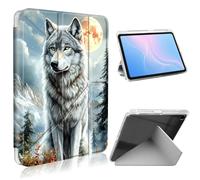 ETLKJVBL for Samsung Galaxy Tab A9 Plus Case, Slim Clear Cover with Pencil Holder, Multi-Angle Y-Stand, Auto Sleep/Wake, Wolf Under Full Moon in Mountains Lightweight Tablet Case