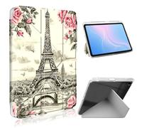 ETLKJVBL for Samsung Galaxy Tab A9 Plus Case, Slim Clear Cover with Pencil Holder, Multi-Angle Y-Stand, Auto Sleep/Wake, Eiffel Tower Pink Rose Lightweight Tablet Case