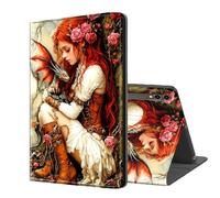 ETLKJVBL for Samsung Galaxy Tab S10 Ultra Case 14.6 Inch, Auto Sleep/Wake, Red - Haired Woman with a Dragon Multiple Angles Viewing Folio Stand Case for Samsung Galaxy Tab S10/ S9/ S8/ Ultra