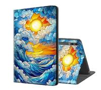 ETLKJVBL for Samsung Galaxy Tab S10 Ultra Case 14.6 Inch, Auto Sleep/Wake, Stained Glass Sea Waves at Sunset Multiple Angles Viewing Folio Stand Case for Samsung Galaxy Tab S10/ S9/ S8/ Ultra