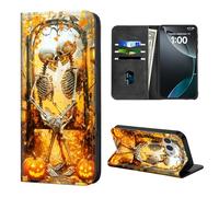 ETLKJVBL for T-Mobile Revvl 8 Phone Case Wallet with Card Holder, Loving Skeletons Pumpkin Stylish PU Leather Phone Case with Kickstand - Secure RFID Blocking & Magnetic Flip Cover