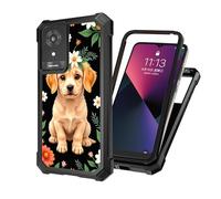 ETLKJVBL for TCL K24 Phone Case with Tempered Glass Screen Protector - Military Grade Shockproof Dual Layer Protection for Style-Conscious Men and Women, Golden Puppy with Daisy Flower