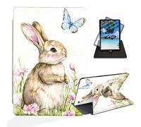 ETLKJVBL - iPad 10th Generation Leather Case, 360 Degree Rotation, Multi-Angle View, Auto Sleep, Rabbit Butterflies Design, Glade Floral Design for iPad (A16) 11th