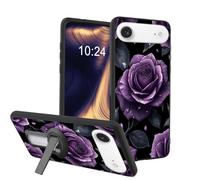 ETLKJVBL Lightweight Mobile Accessory for Apple iPhone 17 Air Case, Purple Roses with Dew Drops Shockproof Protective Cover with 360-Degree Versatile Rotating Stand Stylish Design